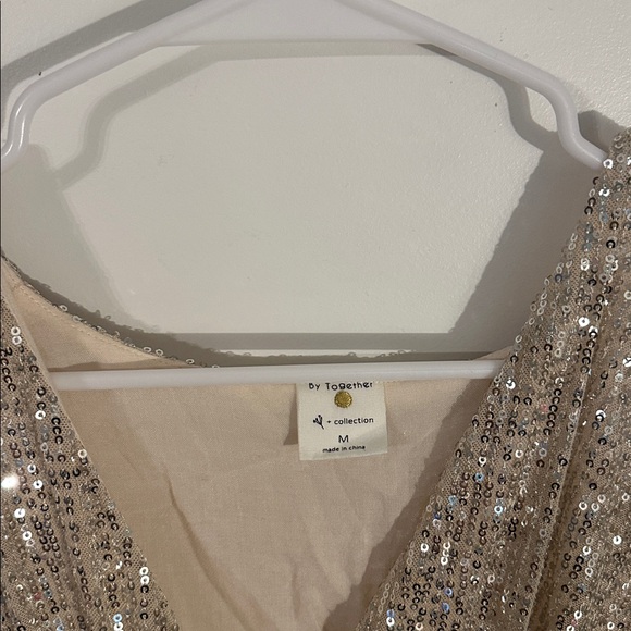 EUC By Together Size M Boutique Sequin long sleeve shorts romper - Picture 3 of 5